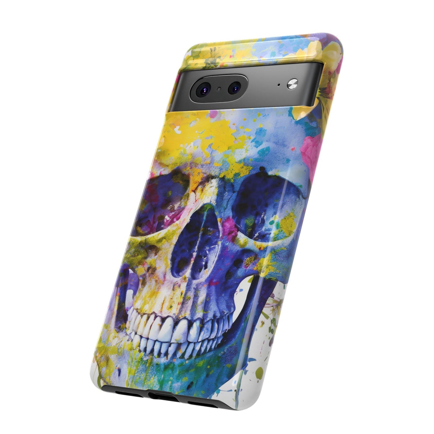 Vibrant Blue Floral Skull Tough Phone Case