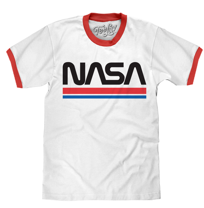 NASA Worm Logo Ringer T-Shirt - White and Red