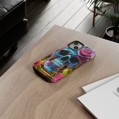 Neon Rose Skull Tough Phone Case