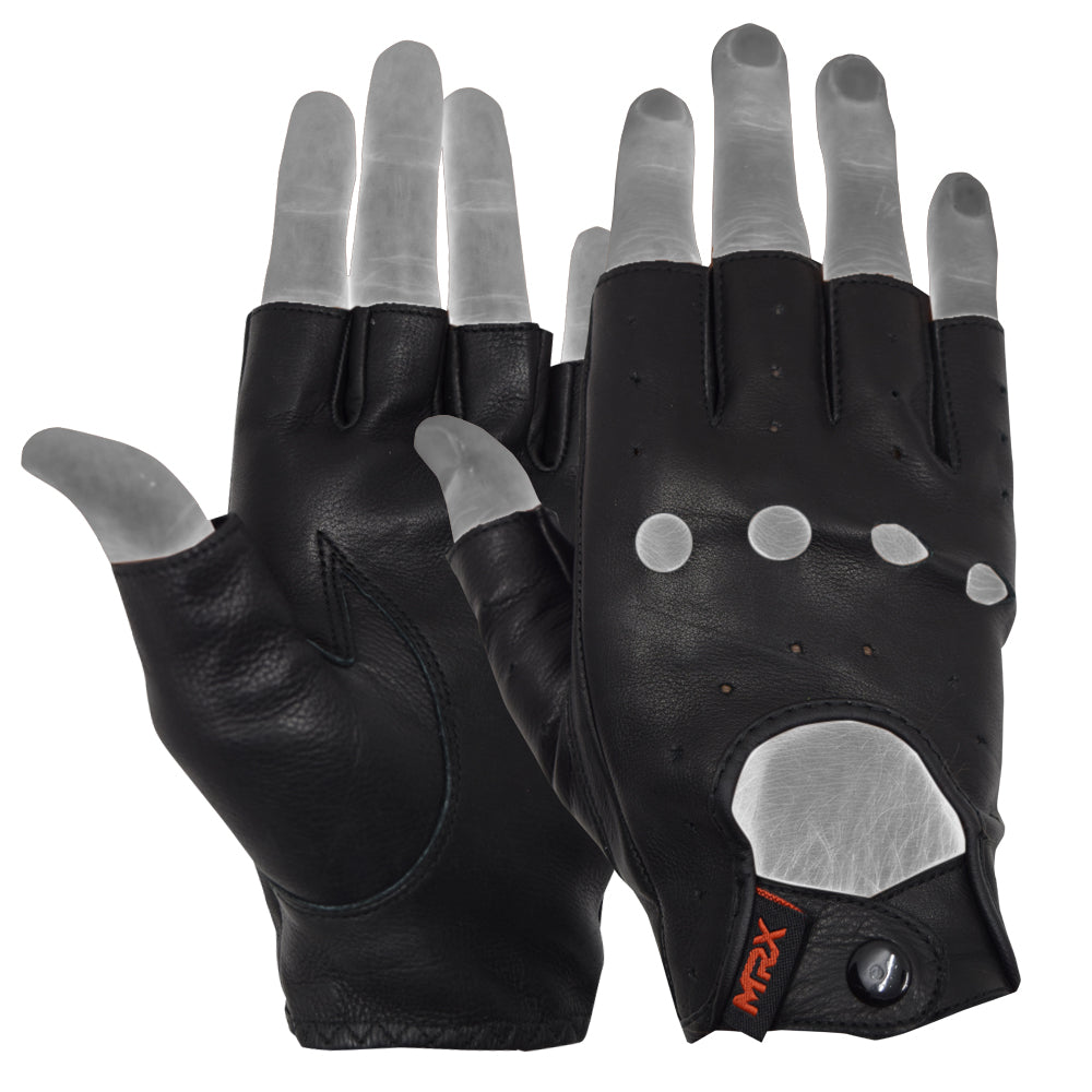 MRX Driving Gloves soft Leather Unlined Motorbike Riding Half Fingers Glove for Unisex - Triathlete Store