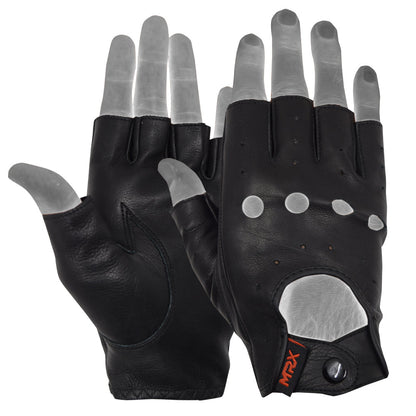 MRX Driving Gloves soft Leather Unlined Motorbike Riding Half Fingers Glove for Unisex - Triathlete Store