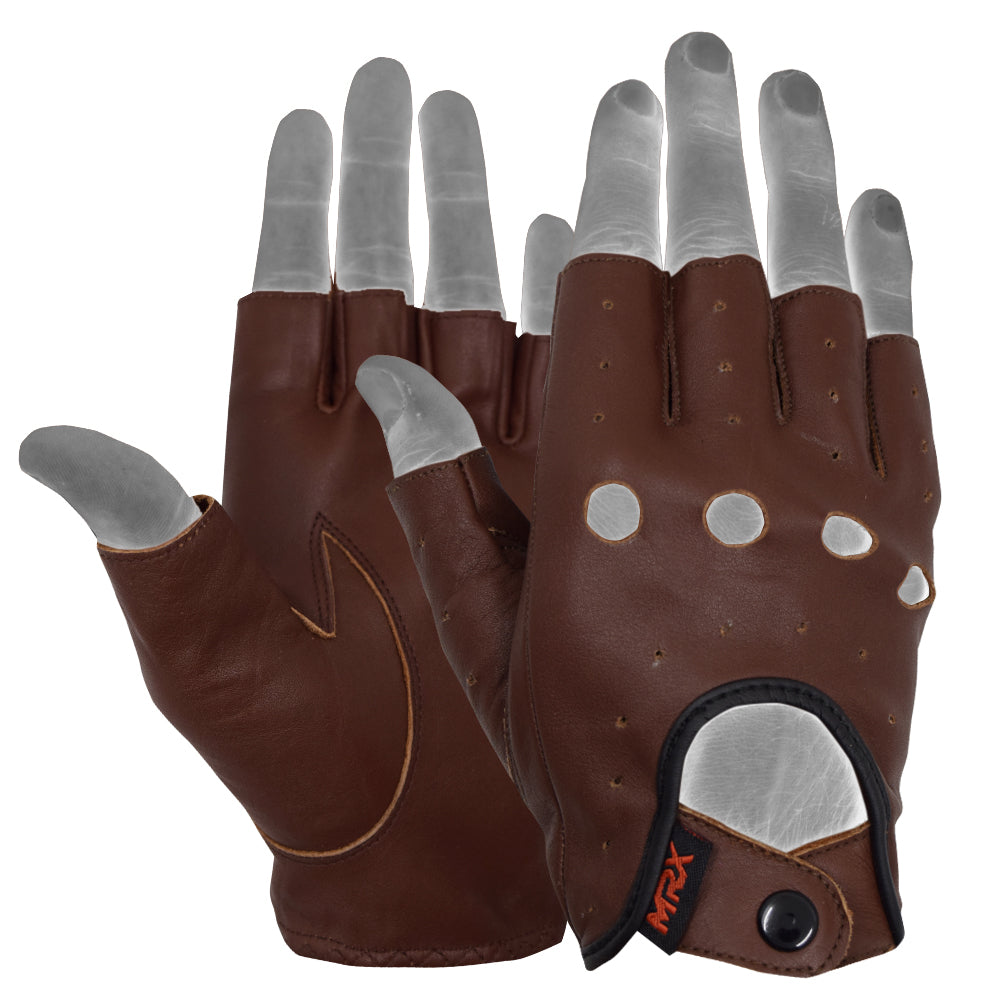MRX Driving Gloves soft Leather Unlined Motorbike Riding Half Fingers Glove for Unisex - Triathlete Store
