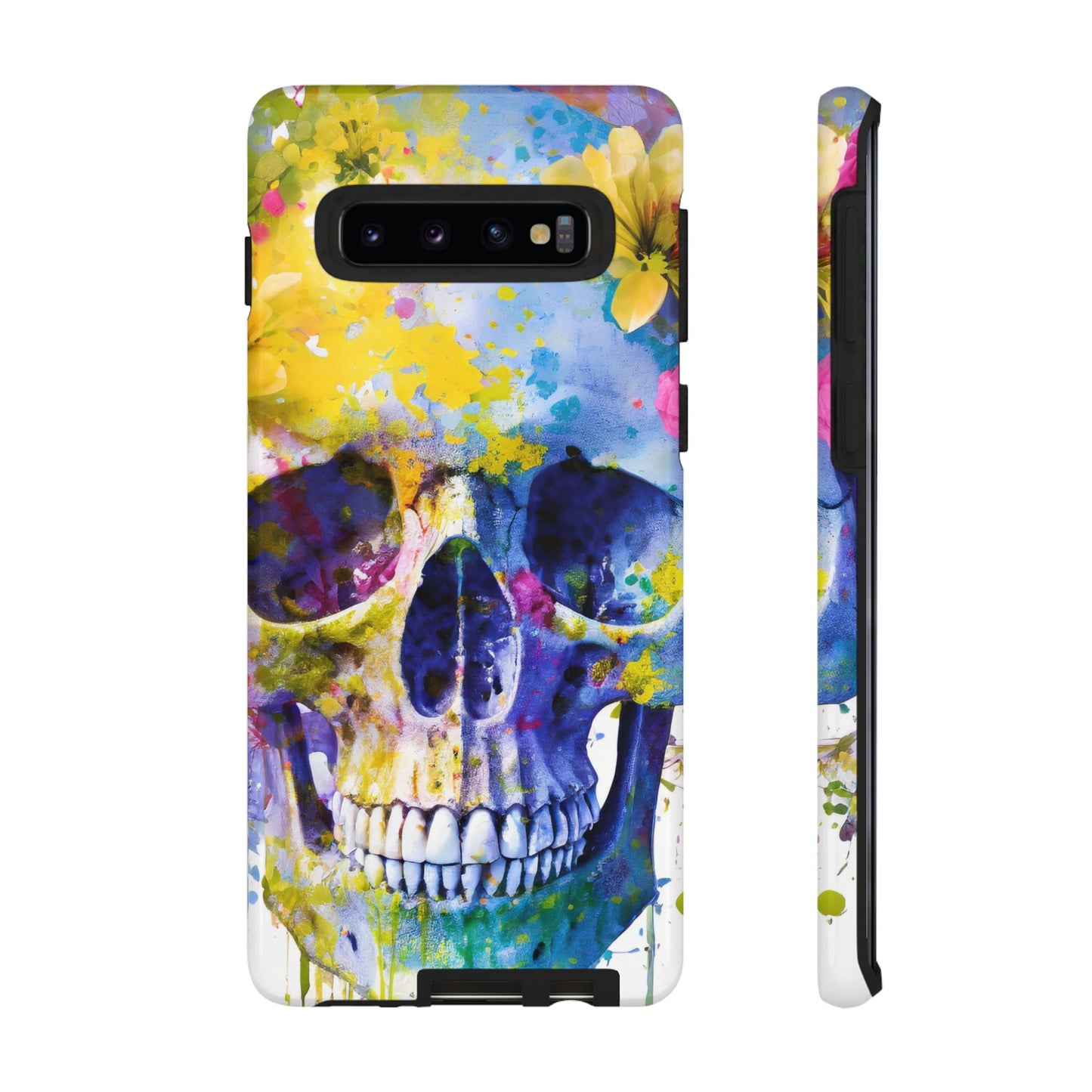 Vibrant Blue Floral Skull Tough Phone Case