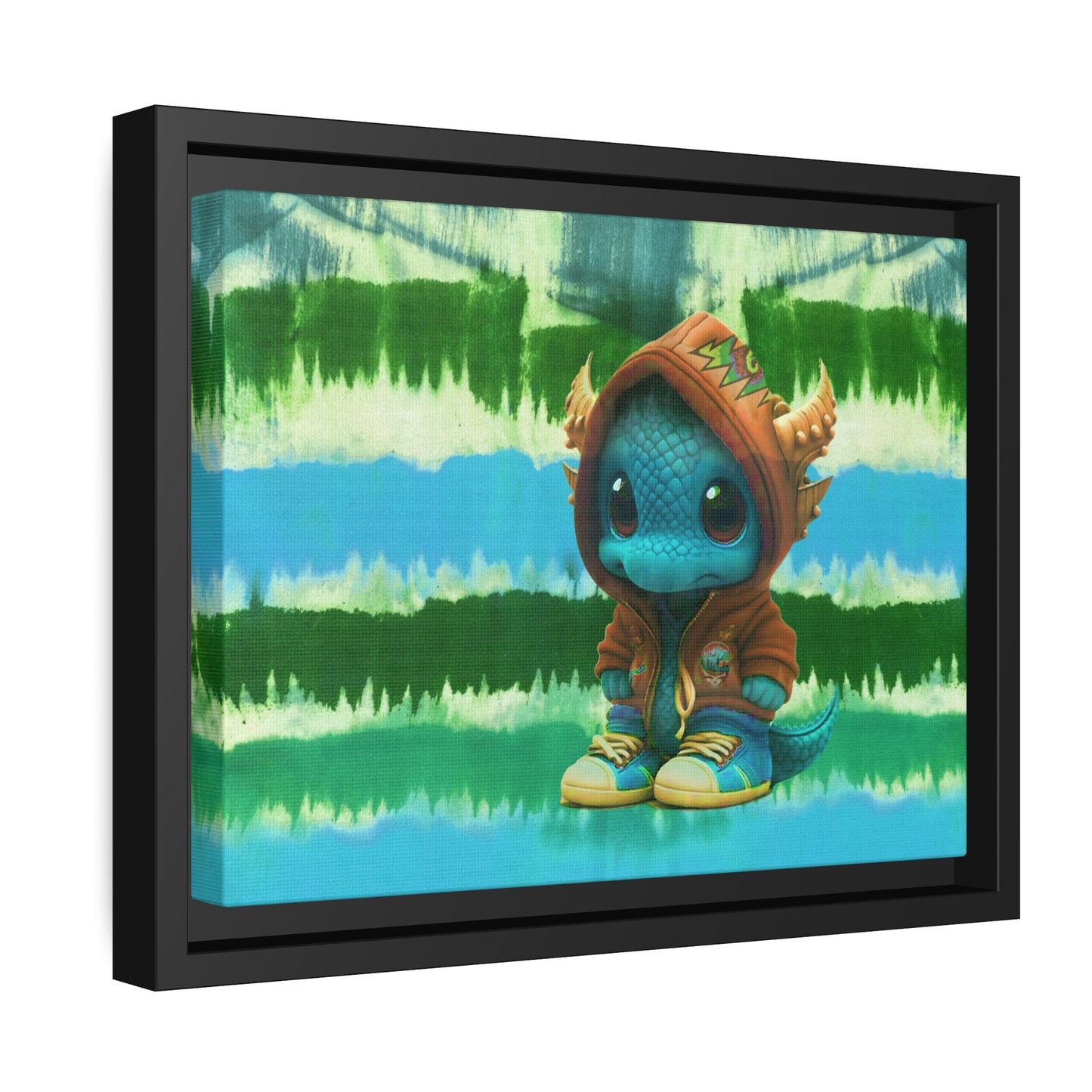 Baby Dragon Jam Aqua Matte Canvas with Black Frame