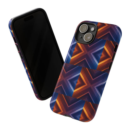 Stylish Tough Phone Case With Blue & Orange Abstract Design