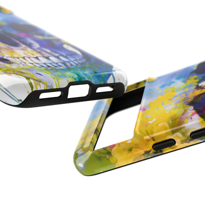 Vibrant Blue Floral Skull Tough Phone Case