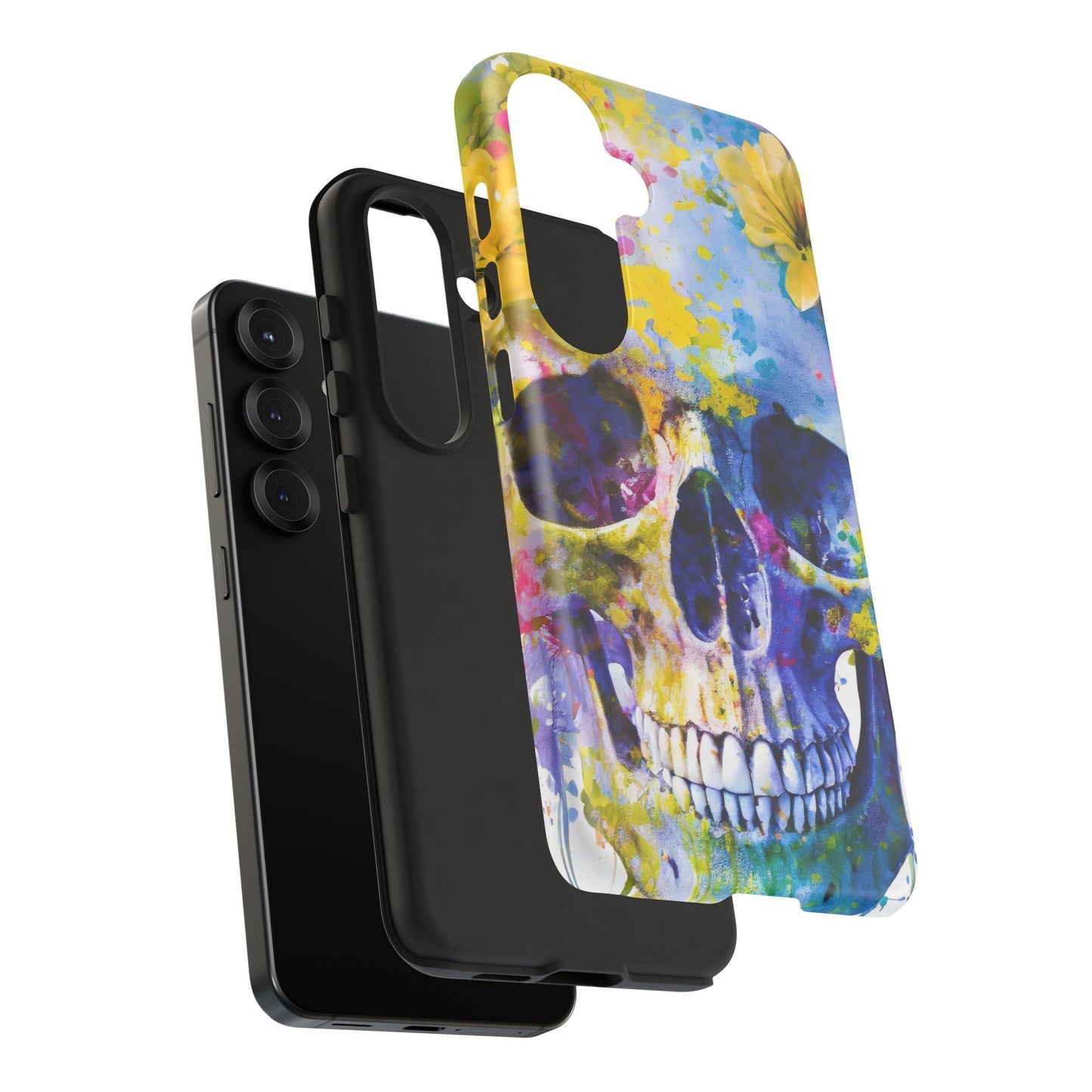 Vibrant Blue Floral Skull Tough Phone Case