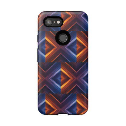 Stylish Tough Phone Case With Blue & Orange Abstract Design