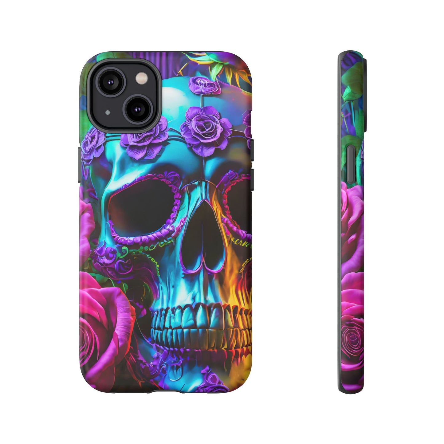 Neon Skull and Roses Vibrant Tough Phone Case