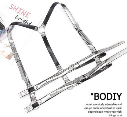 Women High Waisted Harness Belt Mirror Waist Strap Belts Rave Punk Rock Belts