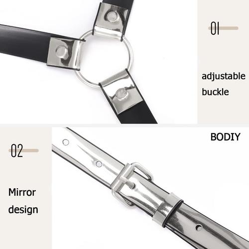 Women High Waisted Harness Belt Mirror Waist Strap Belts Rave Punk Rock Belts