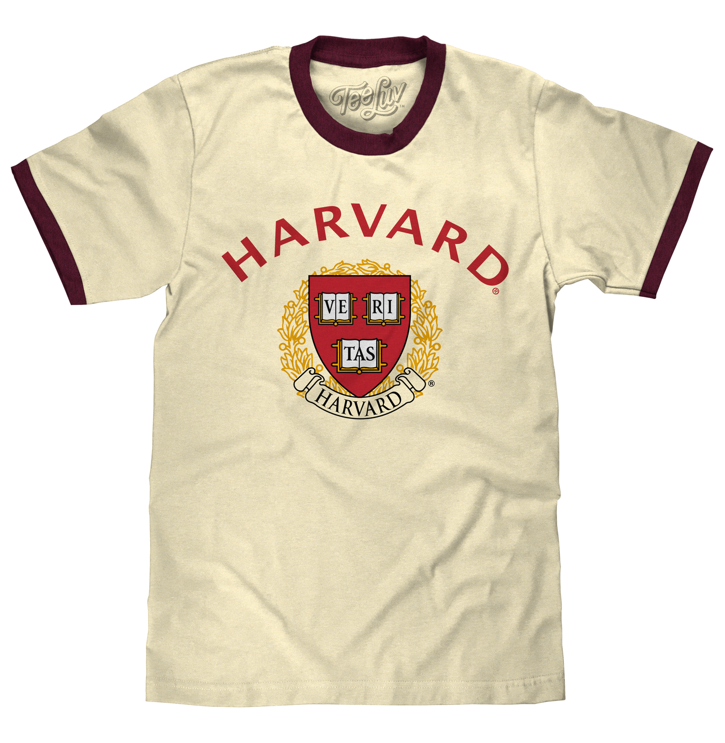Harvard University Veritas Ringer T-Shirt - Natural Beige and Maroon
