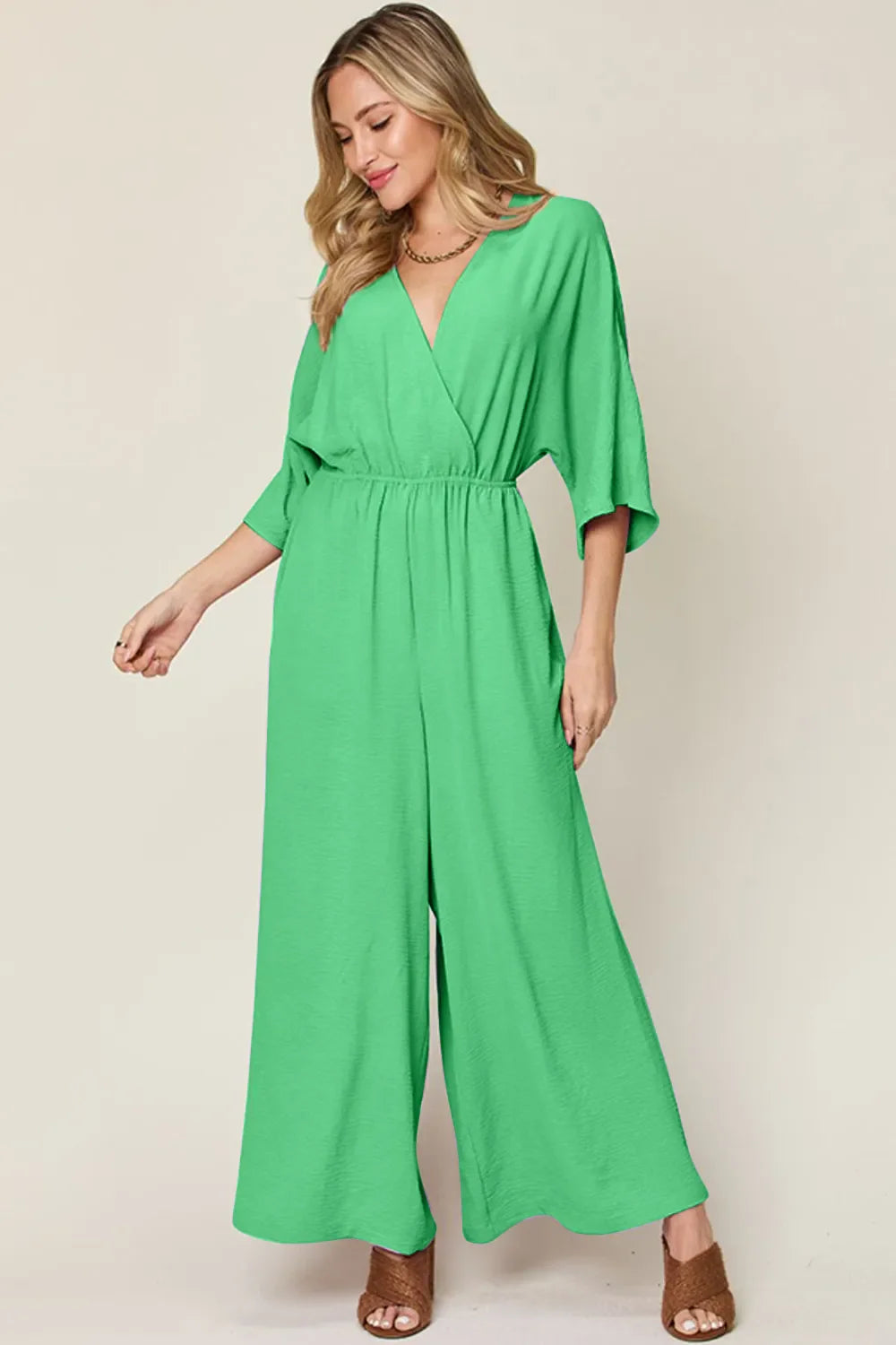 Full Size Surplice Wide Leg Jumpsuit with Pockets