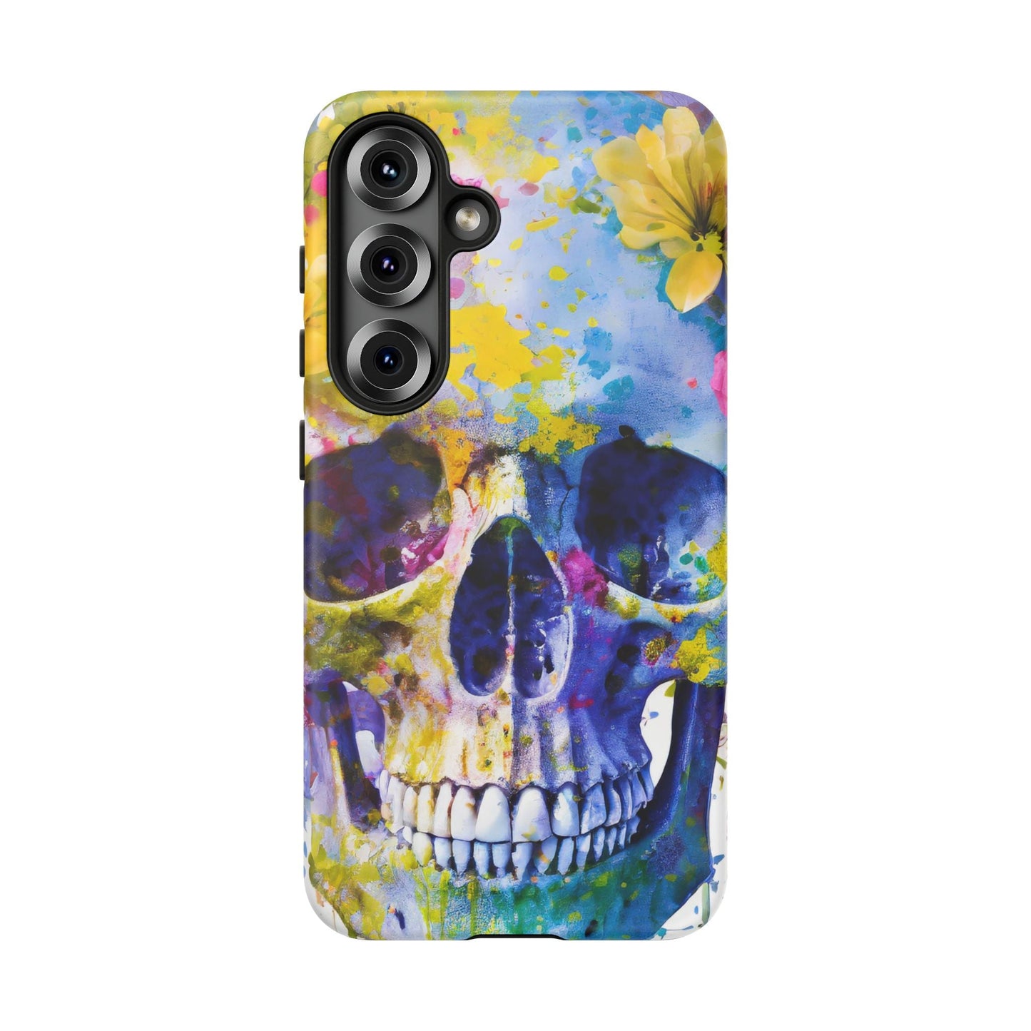 Vibrant Blue Floral Skull Tough Phone Case