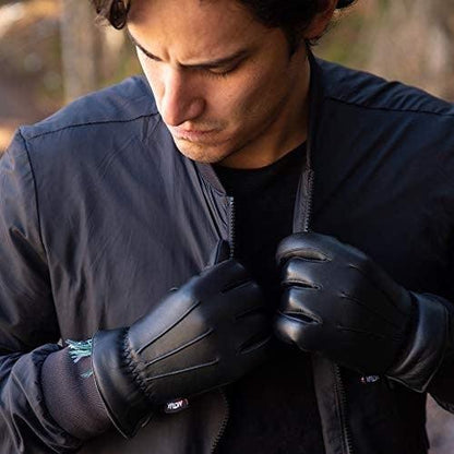 Men’s Warm Winter Dress And Work Gloves, Thermal Lining, Genuine Black Leather