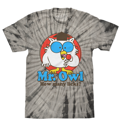 Tootsie Pop Mr. Owl How Many Licks Tie Dye T-Shirt - Black Tie Dye