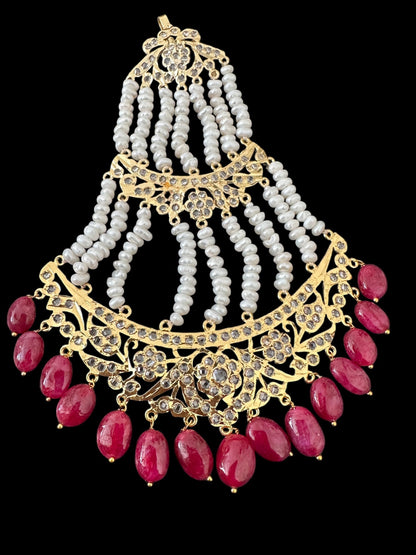 DJHR119 Insia jhoomar in fresh water pearls and ruby beads ( SHIPS IN 2 WEEKS )