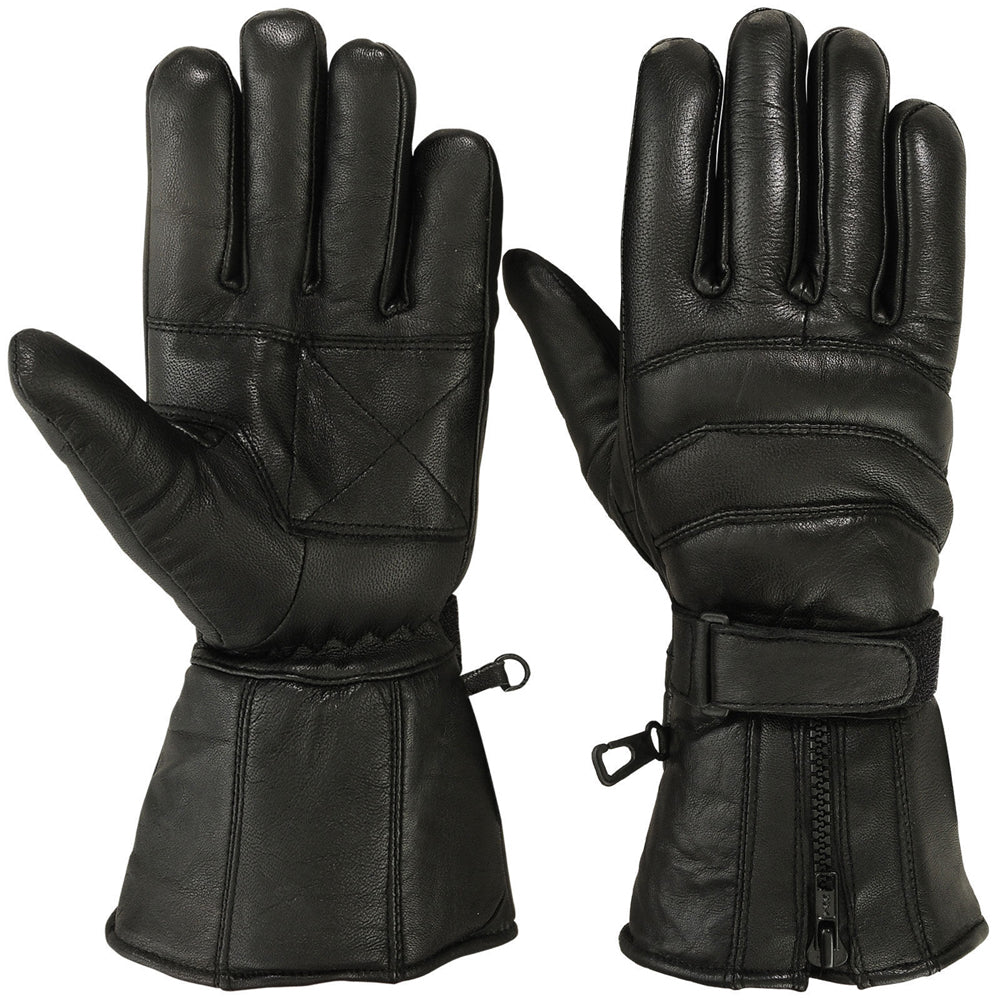 Mens Motorbike Gloves Cold Weather Motorcycle Riding Genuine Leather Black Glove-Black-L