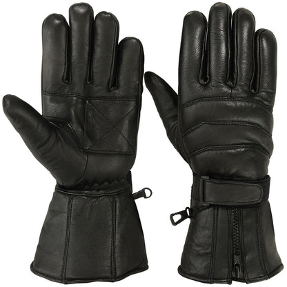 Mens Motorbike Gloves Cold Weather Motorcycle Riding Genuine Leather Black Glove-Black-L