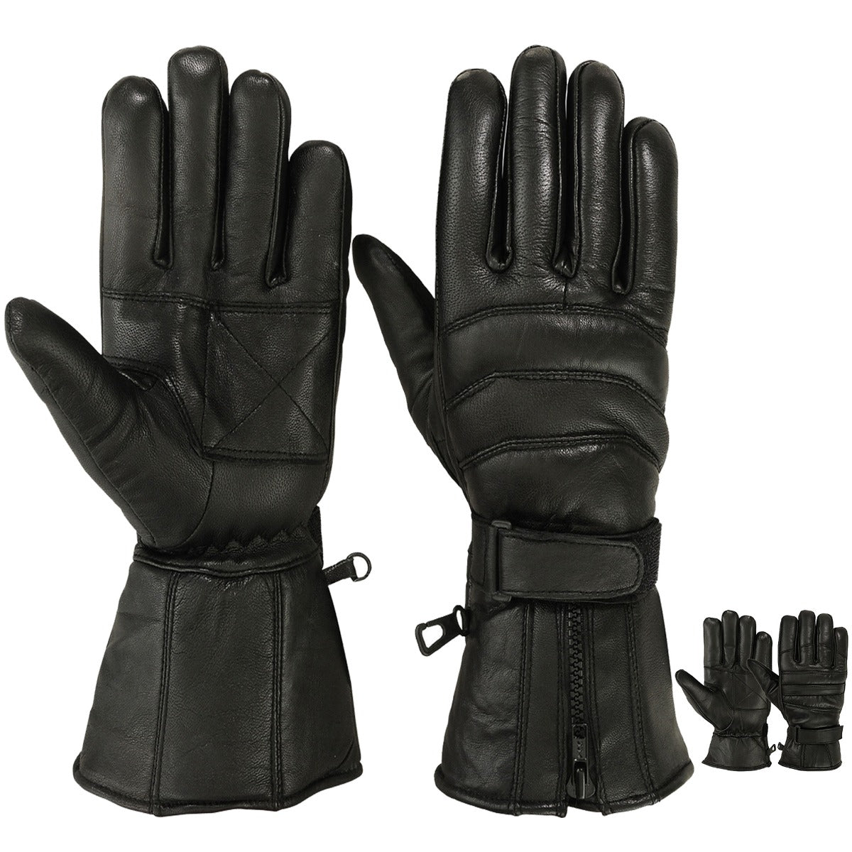 Mens Motorbike Gloves Cold Weather Motorcycle Riding Genuine Leather Black Glove - Triathlete Store