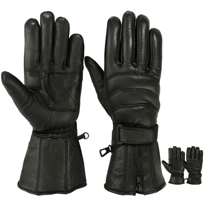 Mens Motorbike Gloves Cold Weather Motorcycle Riding Genuine Leather Black Glove - Triathlete Store