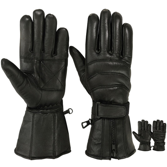 Mens Motorbike Gloves Cold Weather Motorcycle Riding Genuine Leather Black Glove - Triathlete Store