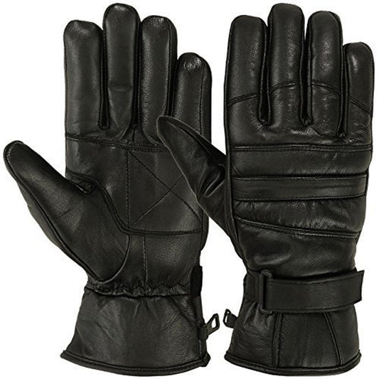 Mens Motorbike Gloves Cold Weather Motorcycle Riding Genuine Leather Black Glove-Black-Gray-M