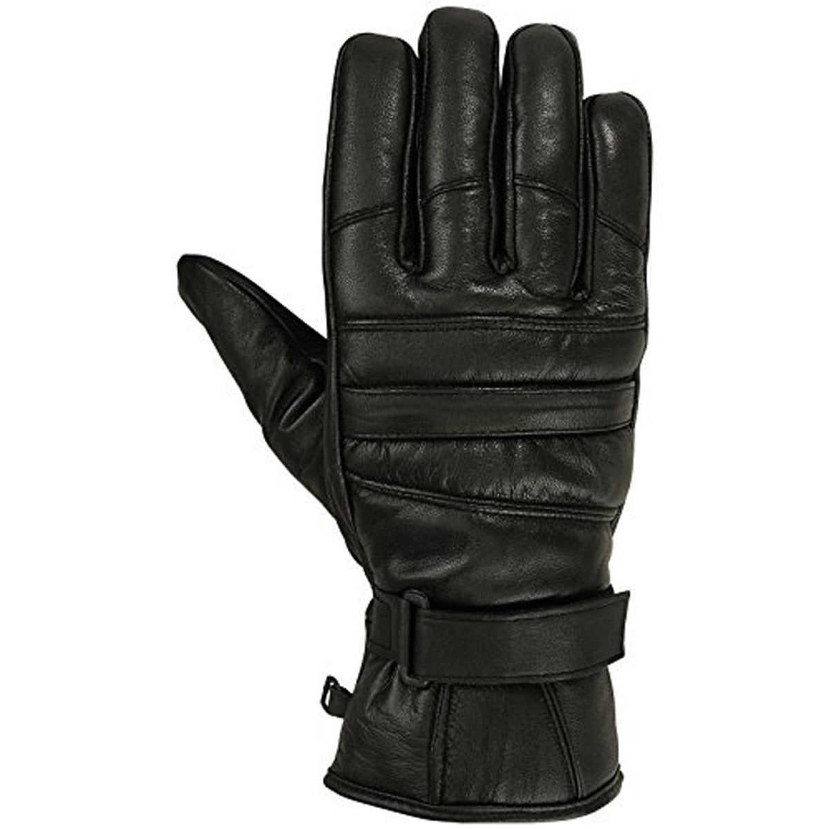 Mens Motorbike Gloves Cold Weather Motorcycle Riding Genuine Leather Black Glove-Black-Gray-S