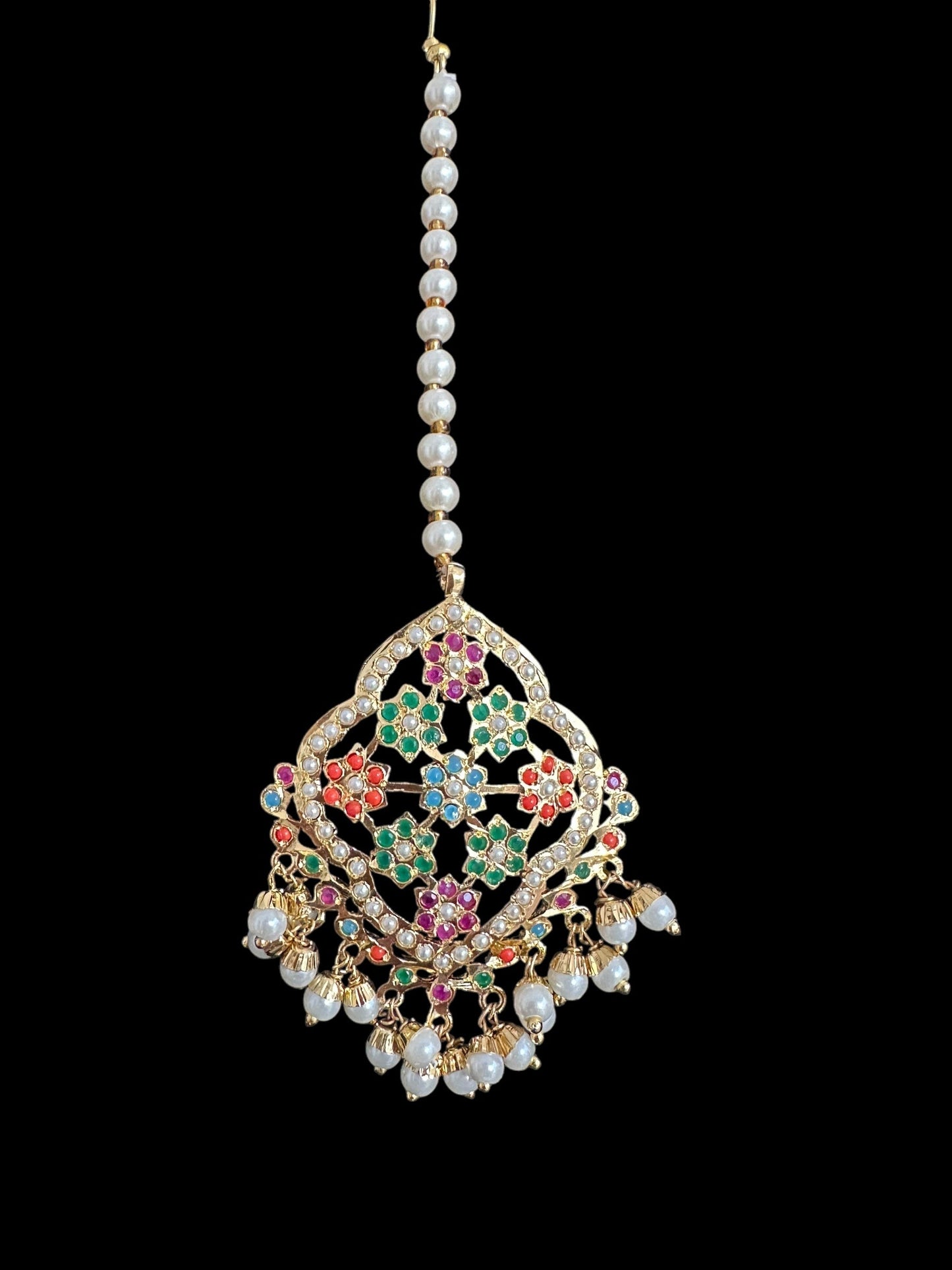 Mehru Jadau chandbali earrings tika in navratan ( SHIPS IN 3 WEEKS )