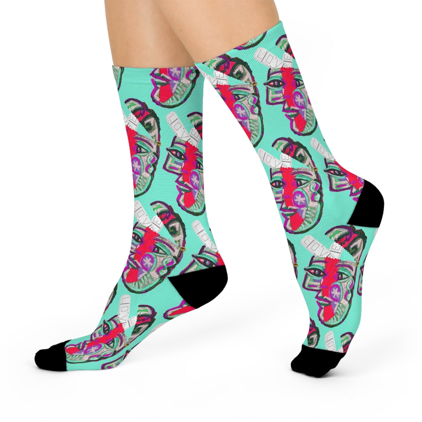 LOVE PILL Cushioned Crew Socks Teal Froth