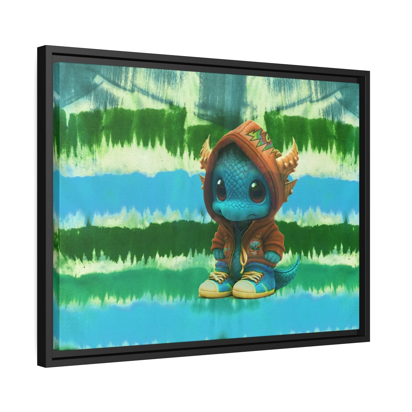 Baby Dragon Jam Aqua Matte Canvas with Black Frame