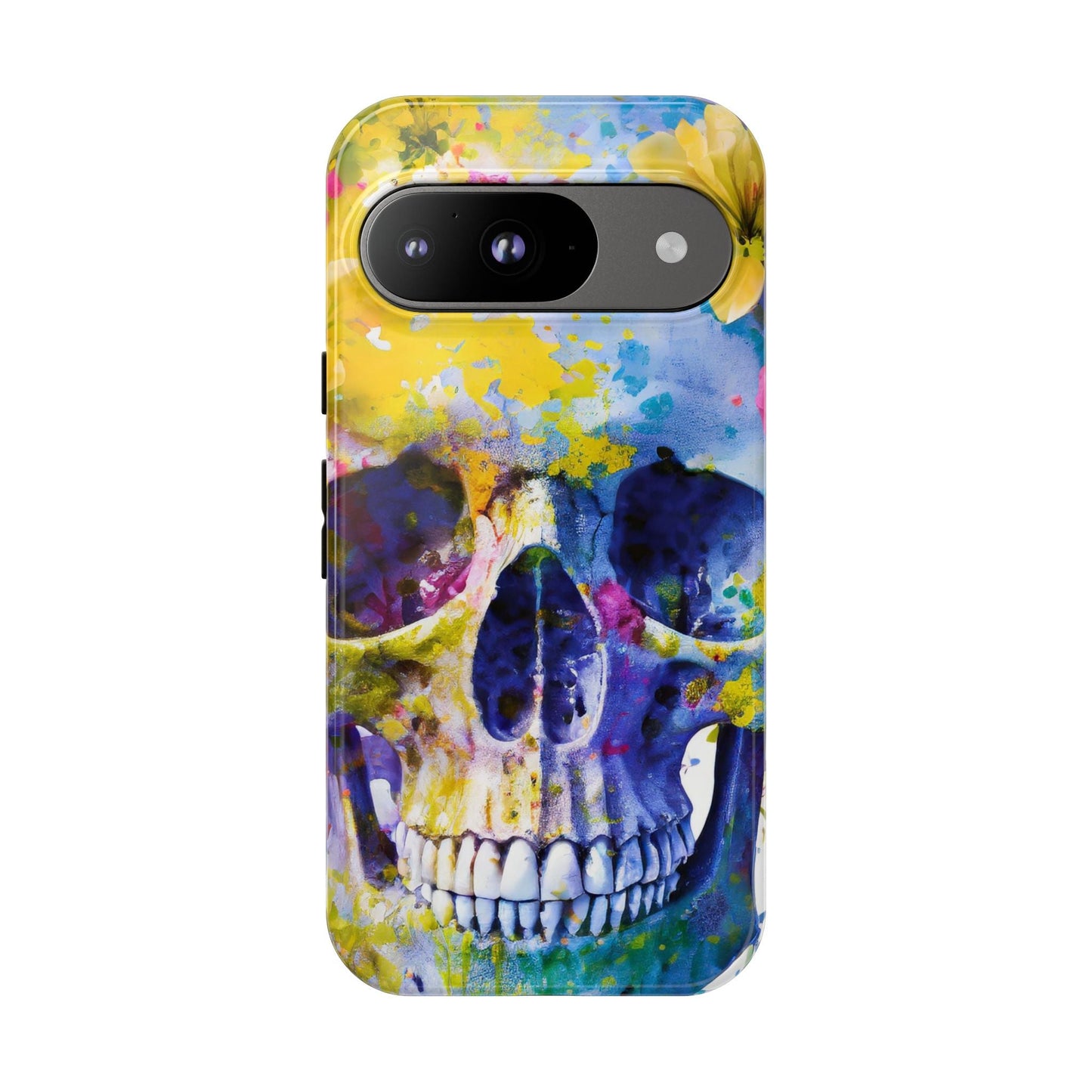 Vibrant Blue Floral Skull Tough Phone Case