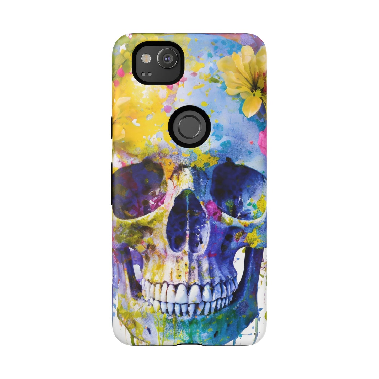 Vibrant Blue Floral Skull Tough Phone Case