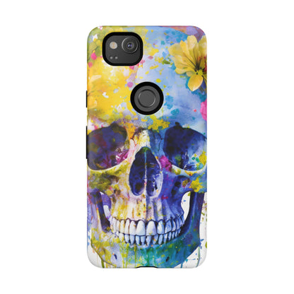 Vibrant Blue Floral Skull Tough Phone Case