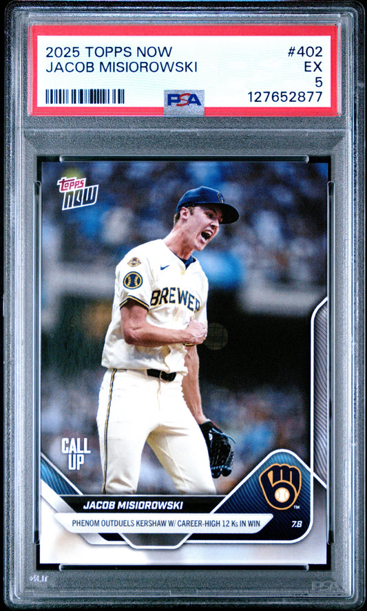 Graded 2025 Topps Now Jacob Misiorowski #402 Rookie RC Baseball Card PSA 5 Excellent