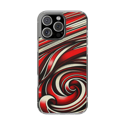 Red & White Swirl Abstract Clear Phone Case