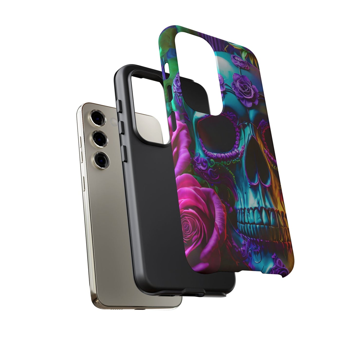 Neon Skull and Roses Vibrant Tough Phone Case