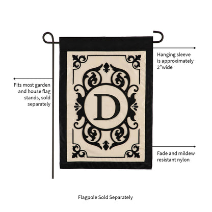 Cambridge Monogram Garden Applique Flag, Letter D