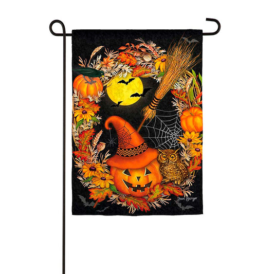 Halloween Wreath Garden Textured Suede Flag
