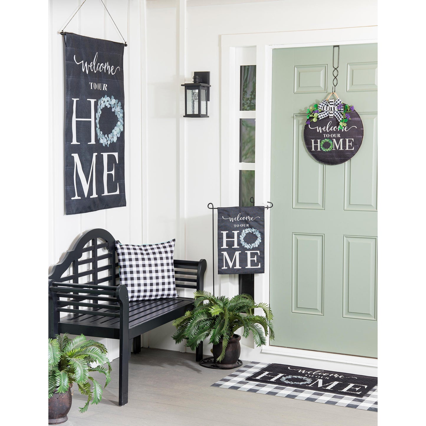 Eucalyptus Welcome House Burlap Flag
