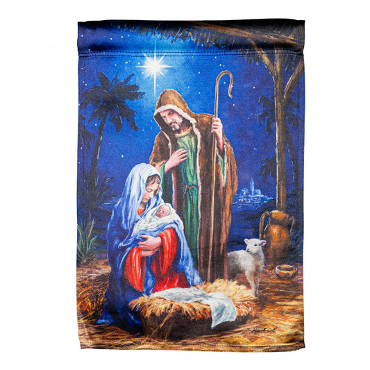 Holy Night Nativity Lustre House Flag