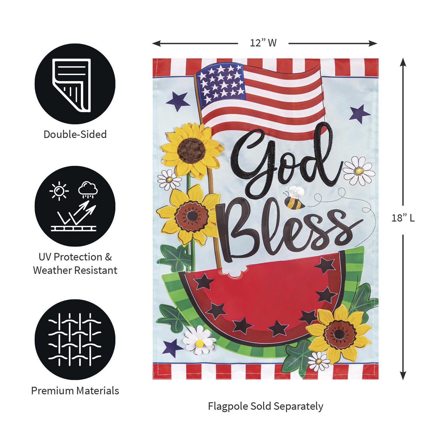 God Bless Patriotic Applique Garden Flag
