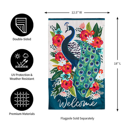 Floral Peacock Garden Linen Flag