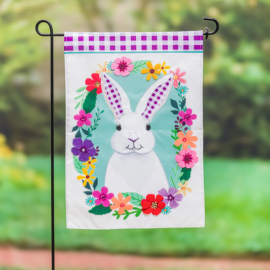 Gingham Bunny Garden Applique Flag