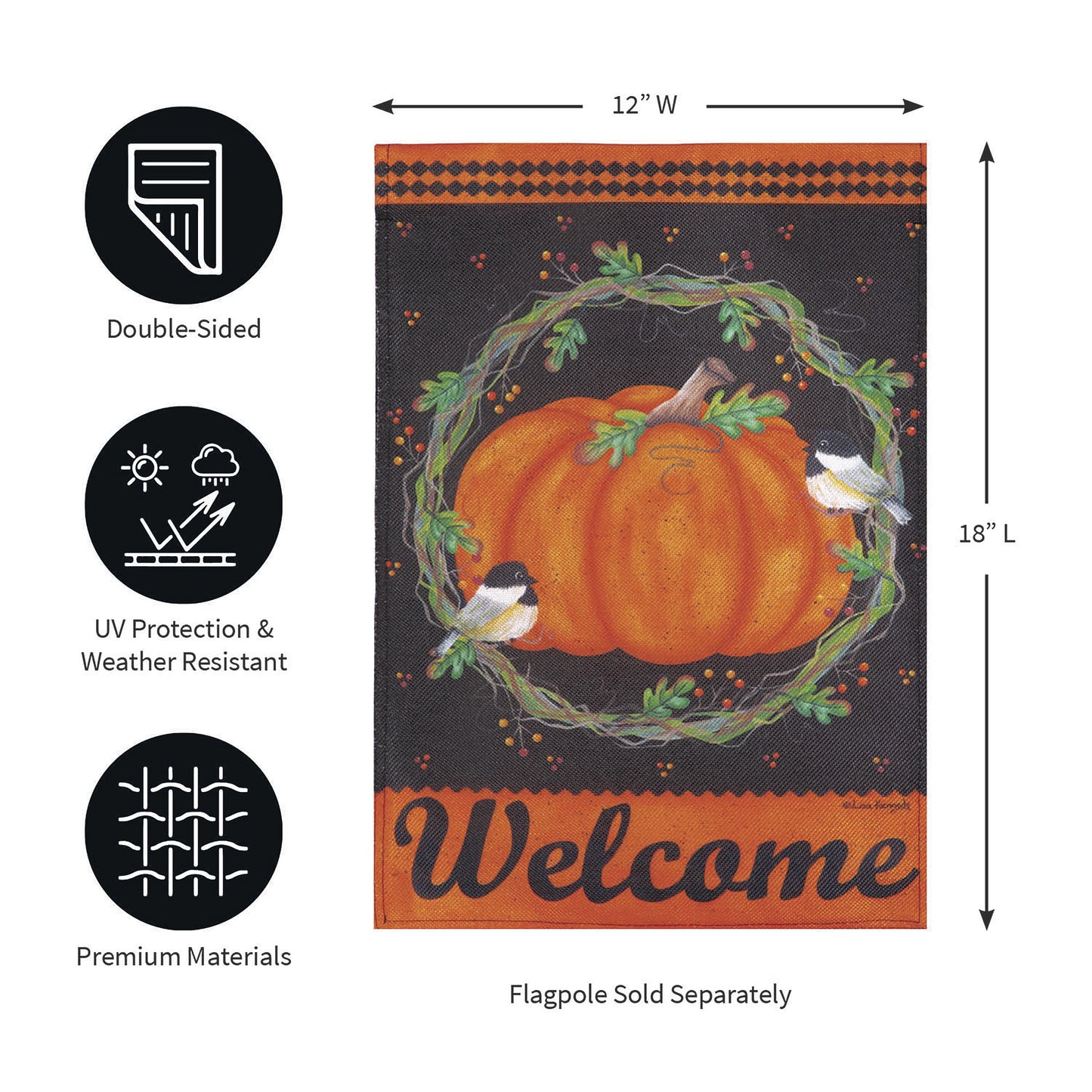 Chickadee and Pumpkin Burlap Garden Flag