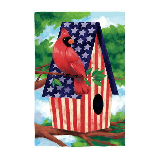 Patriotic Cardinal Birdhouse Suede House Flag
