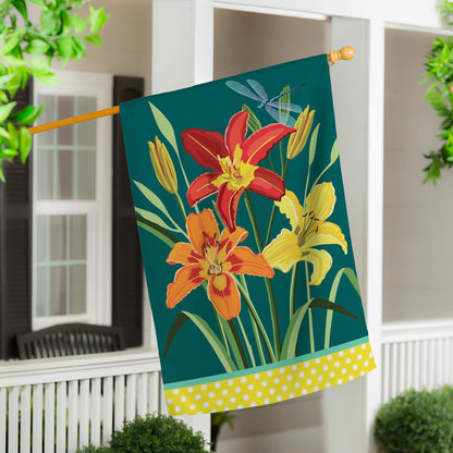 Daylilies Applique House Flag