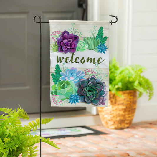 Succulent Burlap Garden Flag