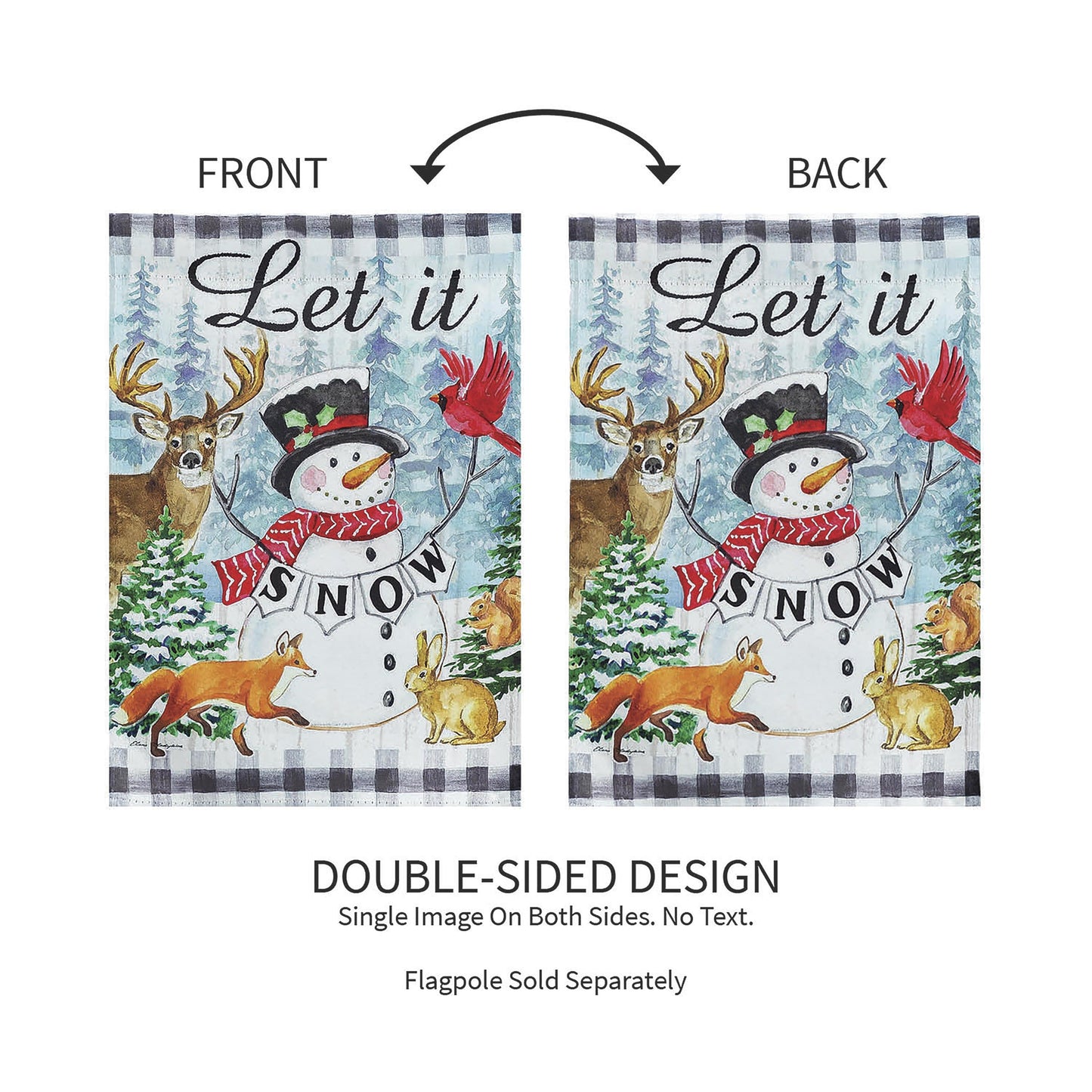 Let it Snow Snowman and Woodlands Suede Garden Flag