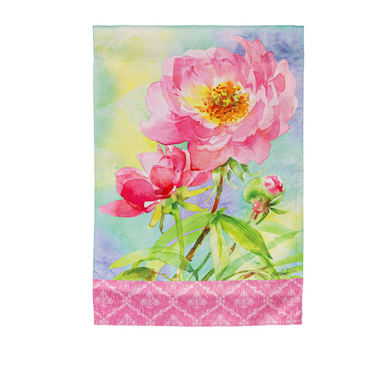 Big Pink Peony Suede Garden Flag